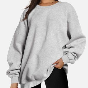 NEW EFAN Womens Oversized Fleece Crew Neck Grey